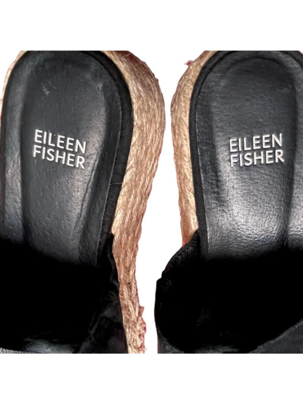 Eileen Fisher Black Tarry Toe Loop Espadrilles Wedge Slide Sandals Women’s 6